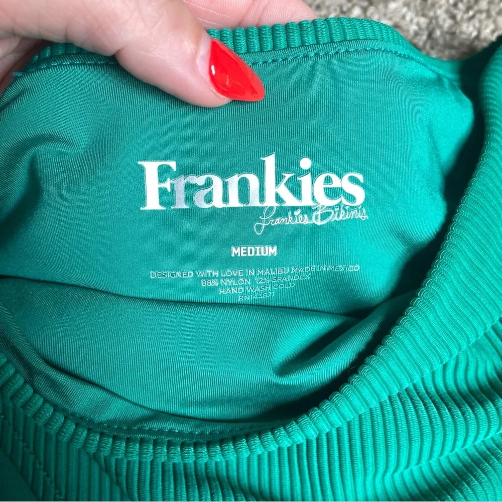 Frankie's Bikinis Jenna High Waist Ribbed Bikini Bottom in Emerald